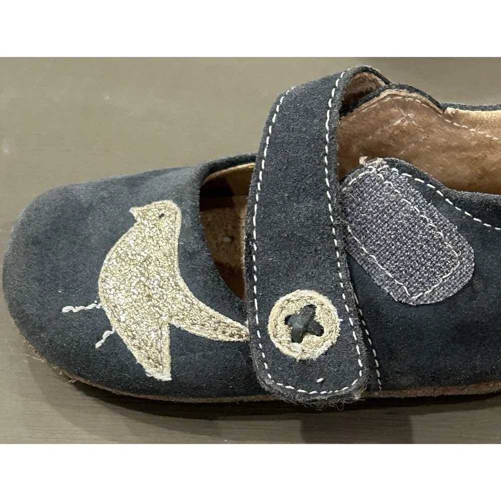 Livie and Luca Baby Shoes Size 6-12 Months Dark Gray Suede Leather Strap Bird